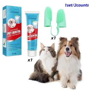 Pet Oral Care Set, Includes Cleaner, Toothbrushes & Finger Brushes, Removes Plaque & Tartar, Gums Protection, Suitable for Dogs & Cats