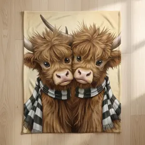 Cozy All-Season Highland Cow Weighted Blanket, Soft Plush Heated Scottish Cow Throw, Flannel Bedspread
