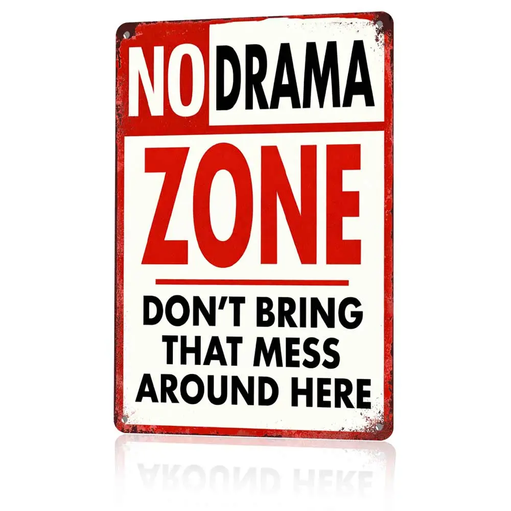 12x8 in Lightweight Aluminium Metal Plaque - Novelty "No Drama Zone" Home Sign, Vintage Funny Wall Art, Easy to Install Home Decor Office Decor, Man Cave Gift