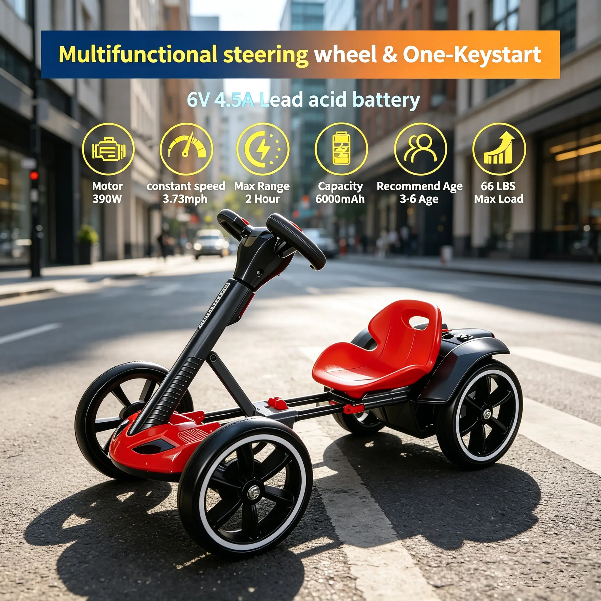 Kids' Foldable Electric Scooter, 6V Battery-Powered Ride-On Toy, EVA Foam Tires, Adjustable Seat, Adjustable Steering Wheel, Anti-Slip Design, 3.7 MPH Max Speed (Sports & Outdoor Use)