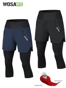 WOSAWE 2 in 1 Mountain Bike Pants for Men Women MTB Shorts with  Padded Liner Unisex Cycling Legging Zipper Pockets