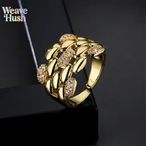 18K Gold Plated Geometric Opening Ring, Micro Inlaid Zircon INS Popular Copper Plated Fashion Jewelry for Women