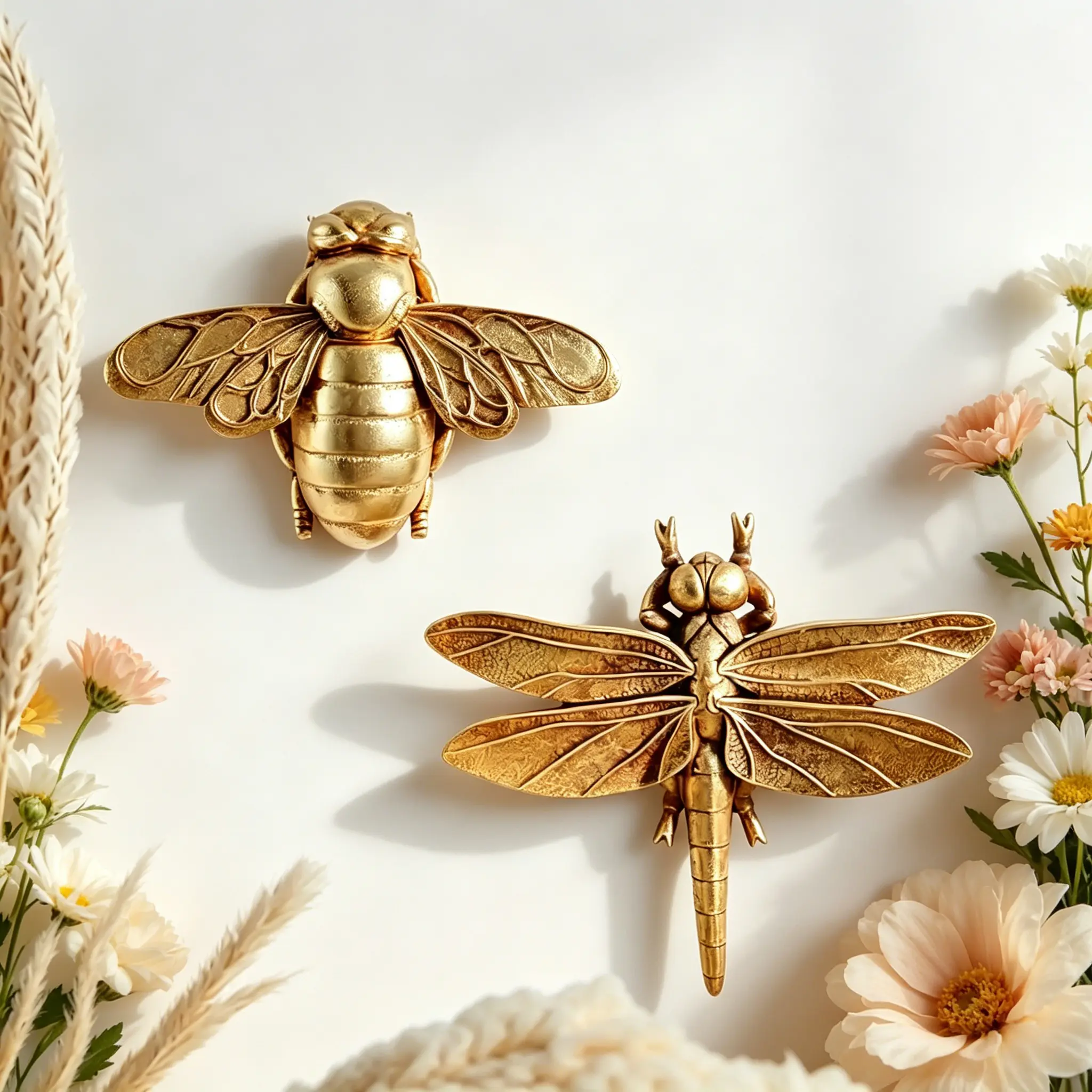 Luxury Style Golden Resin Bee and Dragonfly Wall Hanging Ornaments, Classic Creative Art Decorations, Ideal for Living Room, Study & Office Interior