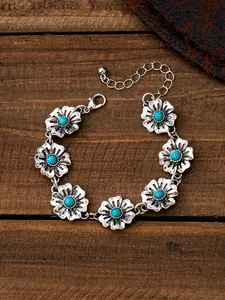 Vintage Bohemian Turquoise Flower Chain Bracelet for Women, Fashionable Holiday & Daily Wear Jewelry Gift Idea, Exquisite Bracelet