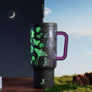 【Meoky】40 oz Thermos, keep drinks cool all day long, stainless steel thermos with lid and straw - Leak-proof for car cup holders - Travelers, commuters, great for gifting