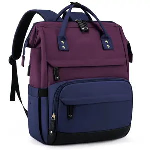 Laptop Backpack for Women, 15.6 Inch Work Business Backpacks Purse with USB Port, Large Capacity Educators Nurse Bag Backbag, Waterproof Casual Daypack for Travel,Purple-Blue-Black