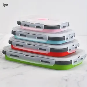 Silicone Collapsible Lunch Box Set, Space-Saving Design with Lids, Portable & Multi-size Containers for School, Office, & Travel