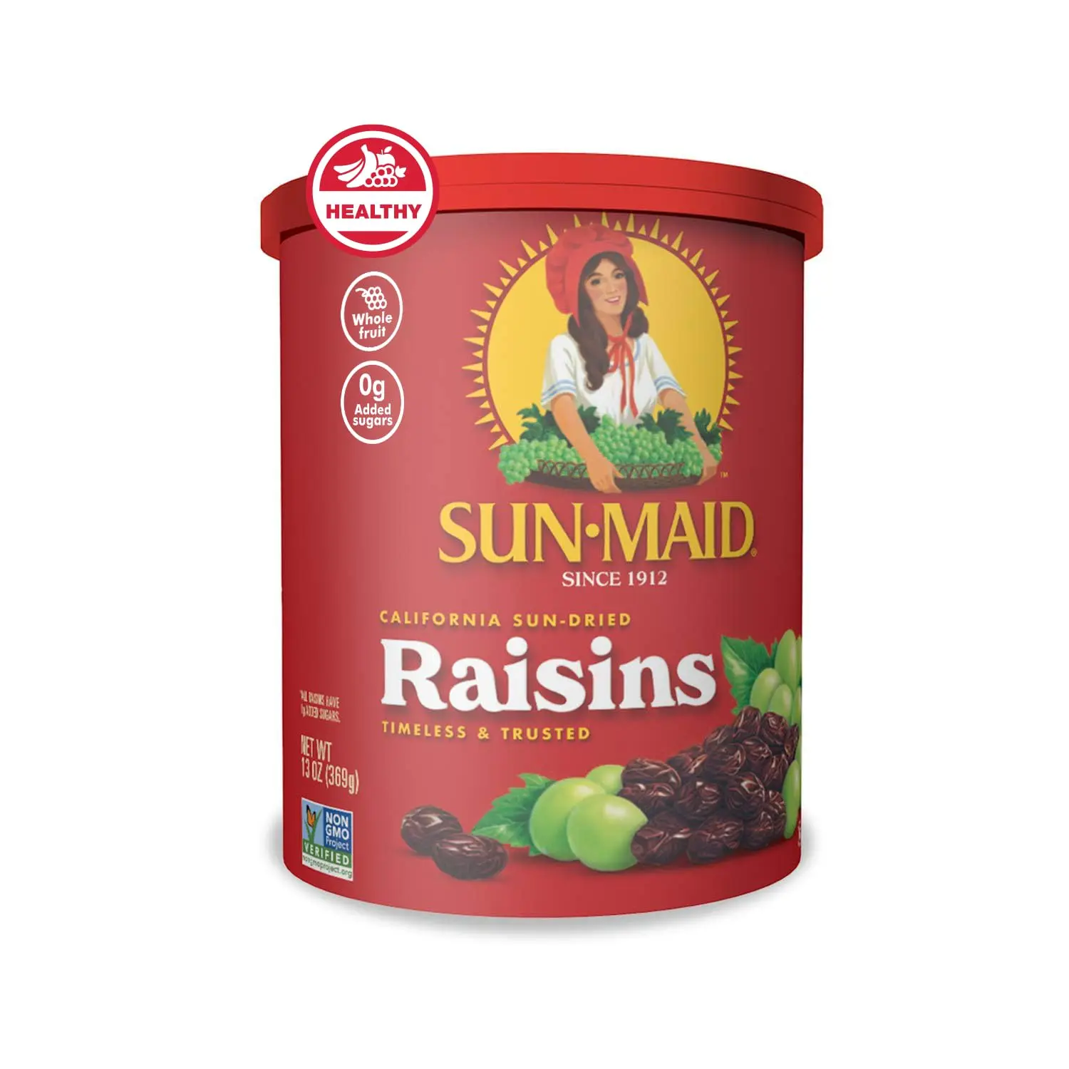 California Sun-Dried Raisins - 13 oz Resealable Canister - Dried Fruit for Healthy Snacks, School Lunches, and Natural Sweeteners