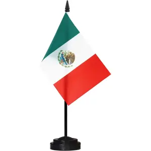 Mexico Deluxe Desk Flag Set - 6 x 4 Inch Miniature Mexican Desktop Flag with 12" Solid Pole - Vivid Color and Fade Resistant - Black Base and Spear Top