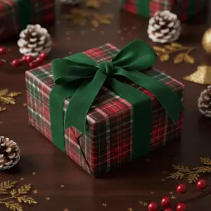 Plaid Christmas Wrapping Paper, Tartan Pattern Holiday Gift Wrap Roll: Red & Green