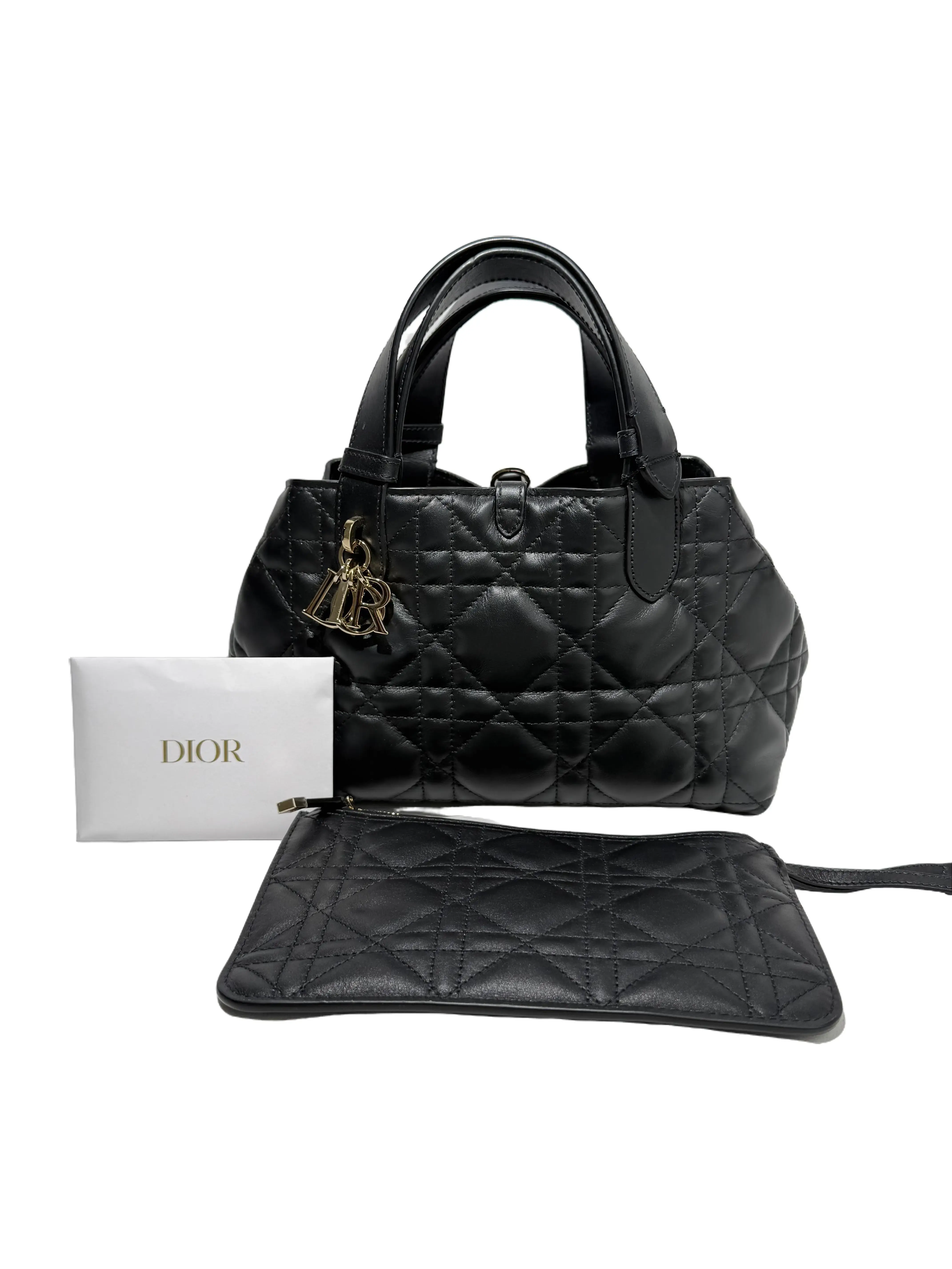 Pre-owned Dior Black Macrocannage Calfskin Top Handle Bags Medium Toujours Bag black Pristine S022260705001