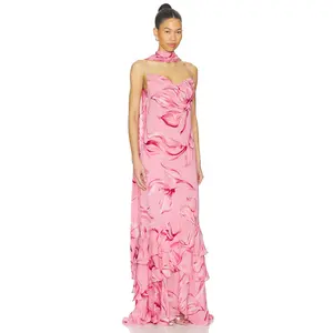 ROCOCO SAND Cowl Maxi Dress With Sash in Pink