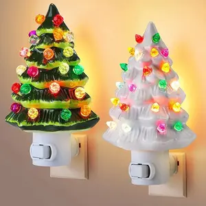 Resinous Christmas Tree Night Light, Two Colors Ceramic Bedside Lamp, Mini Christmas Tree Design, Perfect Holiday Decor Gift Idea, Decorative Night Light