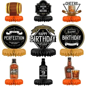 Whiskey pattern Birthday Party Decorations for MenTable Centerpiece Whiskey Honeycomb Table Toppers for 30th 40th 50th 60th 70th 80th Birthday decorations