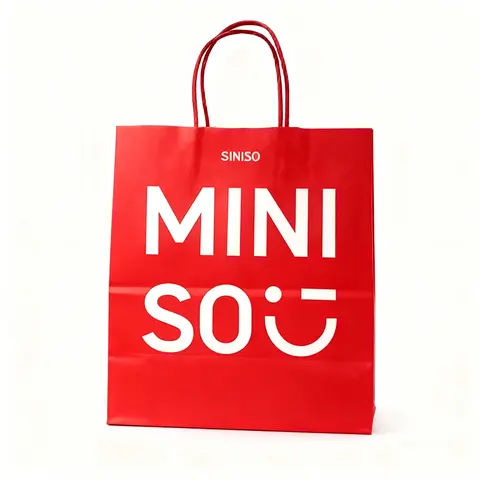 MINISO Logo Eco Paper Everyday Bag - Cute Design, Fashionable, Small-Medium Size, Functional, Bag Only (No Product Included), Cuts Plastic Waste, Great for Groceries/Market Runs, Back to School Gift Packaging