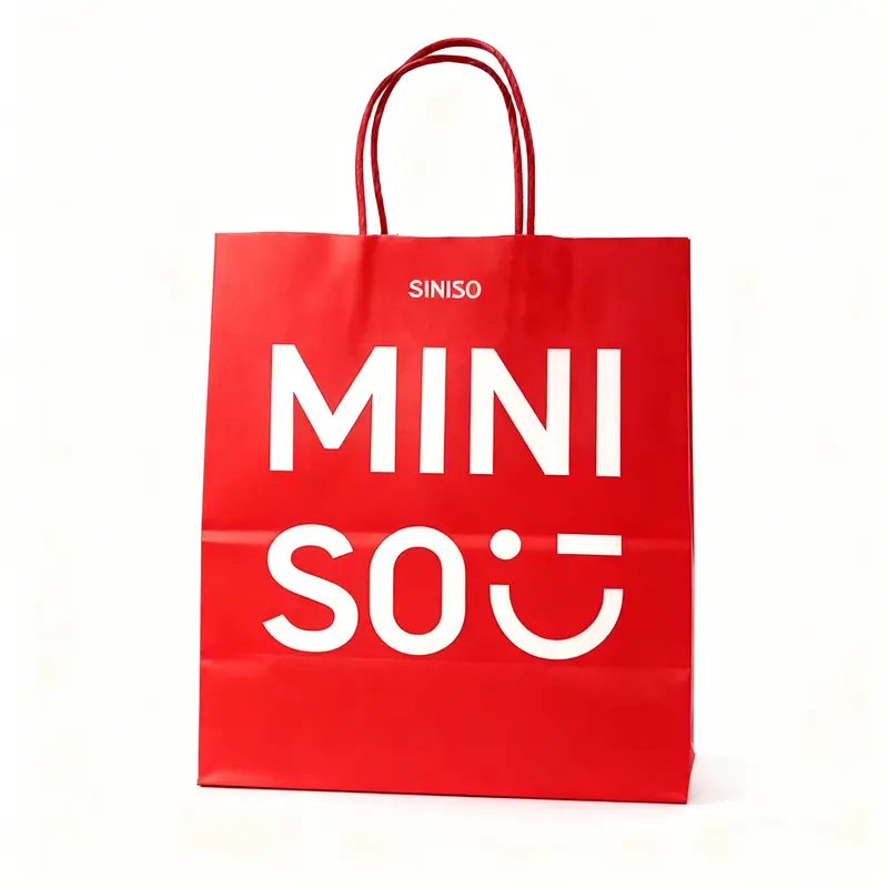 MINISO Logo Eco Paper Everyday Bag - Cute Design, Fashionable, Small-Medium Size, Functional, Bag Only (No Product Included), Cuts Plastic Waste, Great for Groceries/Market Runs, Back to School Gift Packaging
