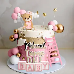 Pink Bear Cake Topper, Bear Train Cake Decoration for Baby Shower & Birthday Celebrations (Home & Festive Party Supplies)