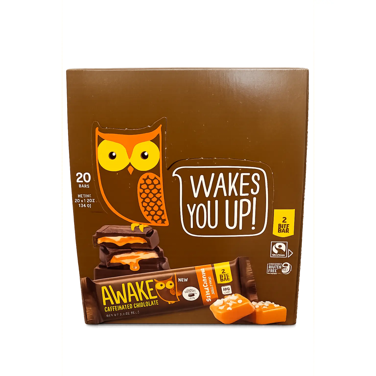 Awake Caffeine Chocolate Bar Dark Sea Salt Caramel 1.2oz 20 ct