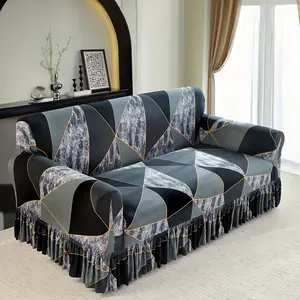 Anti-Scratch Elastic Couch Cover for Sofa - 1pc Universal All-Season Integrated Black Square Sofa Cushion Dust Cover