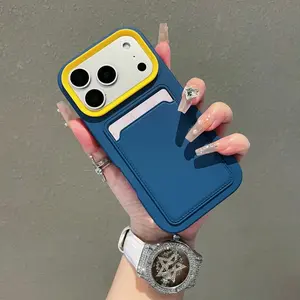 Luxury Card Holder Slot Wallet Photo Pocket Phone Case For iPhone 17 Air 16 15 14 Plus 13 Pro Max Matte Shockproof Cover