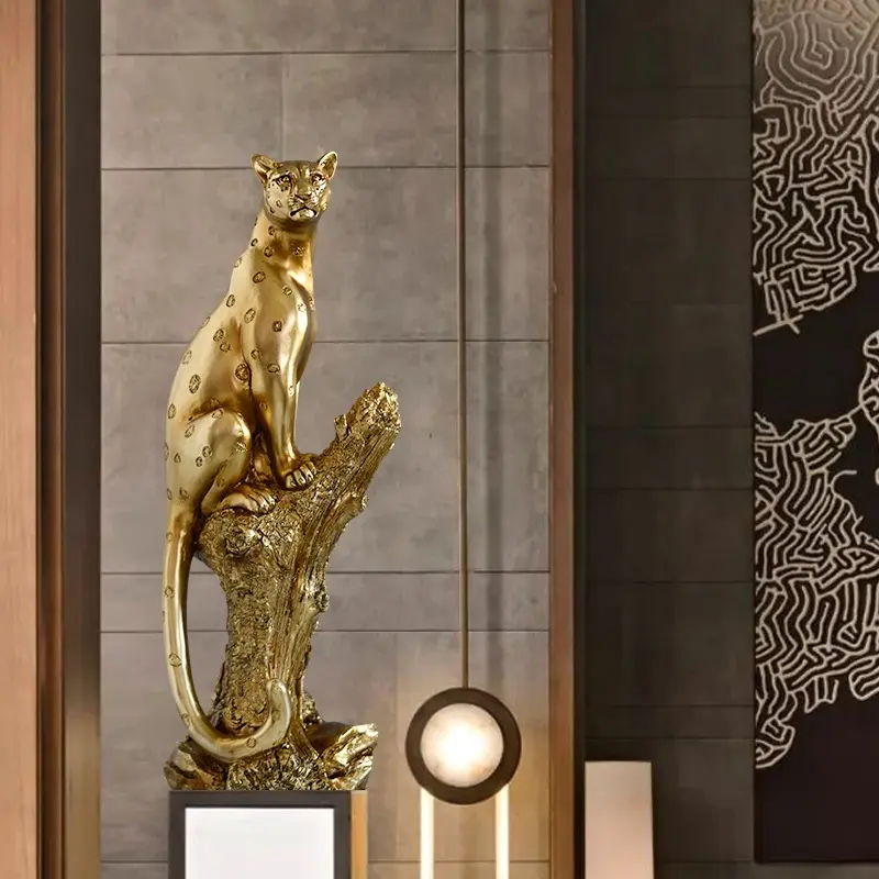 American Style Leopard Indoor Art Ornament for Living Room, Office, TV Cabinet, Entrance Decoration, Creative Craft, Resin Animal Sculptures, Decorative Figurines, Decorative Home Ornament, Animal Decorations