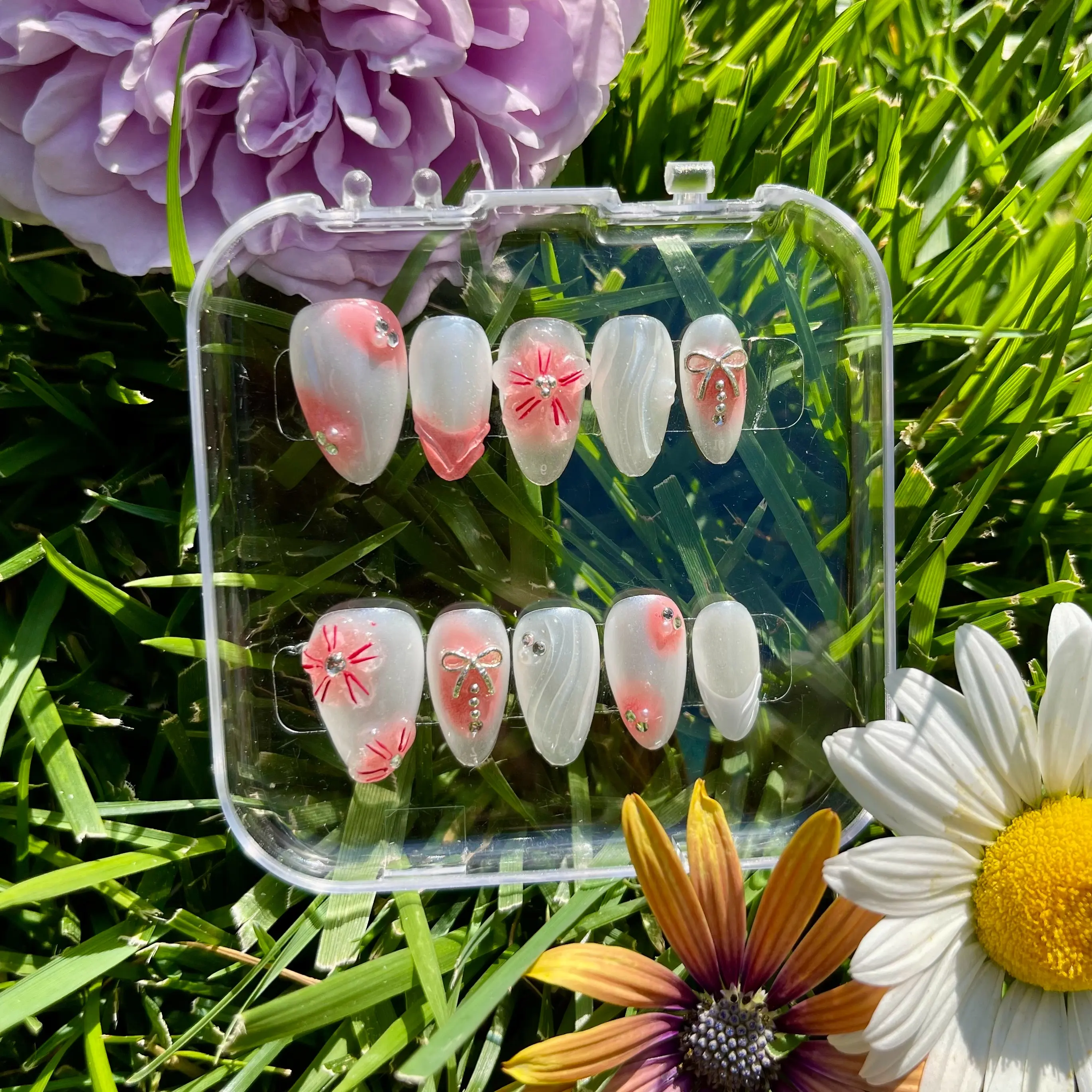 [Twinkle] Short Square Handmade Press on Nails, Fake Nails with Nail tool kit with Jelly Stickers, Reusable, Durable