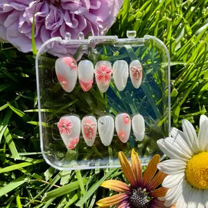 [Twinkle] Short Square Handmade Press on Nails, Fake Nails with Nail tool kit with Jelly Stickers, Reusable, Durable