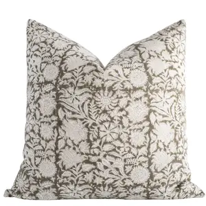 Jardim Floral Block Printed Pillow Cover | Olive