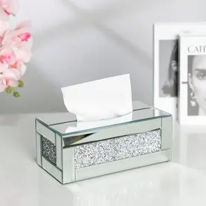 Glass Crystal Tissue Box, Silver Luxury Tissue Holders, Living Room Decorative Storage Box, Rectangular Organiser