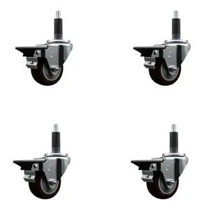 Service Caster SCC-EX20S314-PPUB-MRN-PLB-1-4 Polyurethane Swivel Expanding Stem Caster Set of 4, 3 in. Maroon Furniture Wheel, 1 in. Stem, Lockable with Knobs