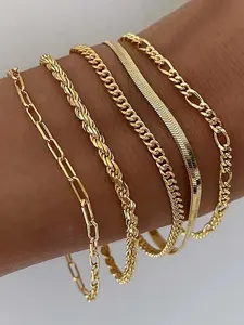 Women's Fashion Alloy Chain Bracelet, Casual Versatile Jewelry for Women & Girls, Trendy All-match & Exquisite Jewelry for Birthday Gift, Elegant Minimalist Bangle, Bangle Stack, Stackable Bracelets, High Quality Bracelet, Fashion Bracelets
