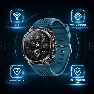 GPS smartwatch, 1.46-inch round HD display, wireless call answering/making, multifunction watch, 100+ sports modes, waterproof with LED light, compass, compatible with Android/iOS, weather, alarm, pedometer, gift for men and women, Wearable, Sports Tracki