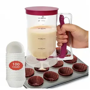 Pancake Cupcake Batter Dispenser, Bakeware Maker with Measuring Label, Perfect Baking Tool for Cupcakes, Waffles, Muffin Mix, Cake or Any Baked Goods