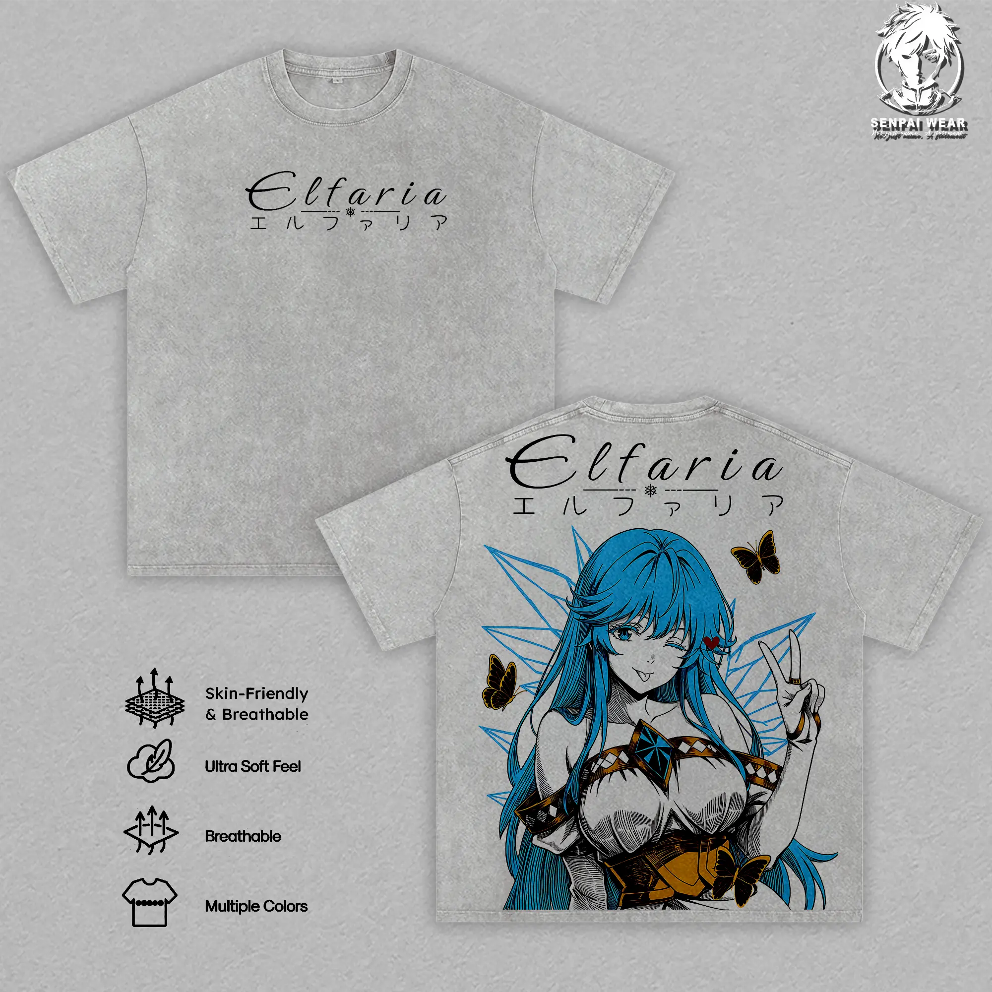 Elfaria Wistoria Wand and Sword Anime Washed Tee | Vintage Graphic T-Shirt Men Women Unisex Cotton Retro Streetwear Top