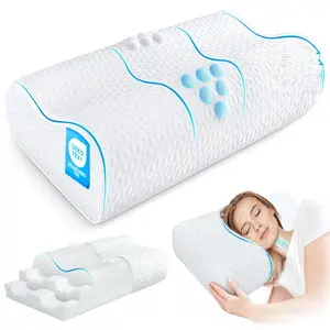 Zibroges Sandwich Cervical Neck Pillow Queen Size, Dynamic Memory Foam Pillow for Neck Shoulder Pain Relief, Ergonomic Adjustable Bed Contour Pillow for Side, Back & Stomach Sleepers CertiPUR