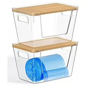 Trash Bag Holders with   2 Pack, Garbage Bag Dispenser with Lid, Open Front Stackable Storage Bins, Storage Container for Kitchen, Laundry Organization, Kitchen, Pantry,Under-Sink