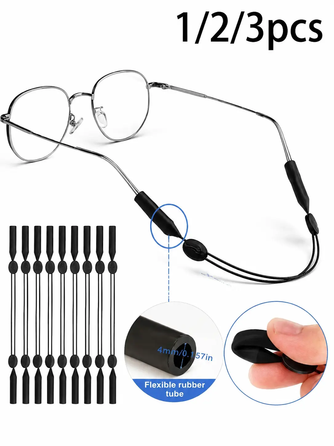 Adjustable No-Tail Eyeglass Strap, Anti-Slip Glasses Retainer for Reading Glasses & Sunglasses, Lightweight Eyewear Holder for Men Women, Sports & Outdoor Use