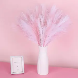 SeptCat 60 Pcs Pampas Grass Pink White Decor 21.7" Fluffy Faux Short Pampas Grass Artificial Small Pompas Grass Flower Vase Filler for Home Wedding Decoration