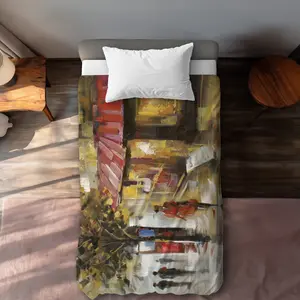 360 stand Microfiber Twin Extra Long Duvet Cover - Easy Care, Art-Inspired Street Scene Abstract Design with Passersby, Urban Vibe, for Twin Beds & Living Room Decor, Extra-Long Duvet Covers, Graphic Duvet Covers