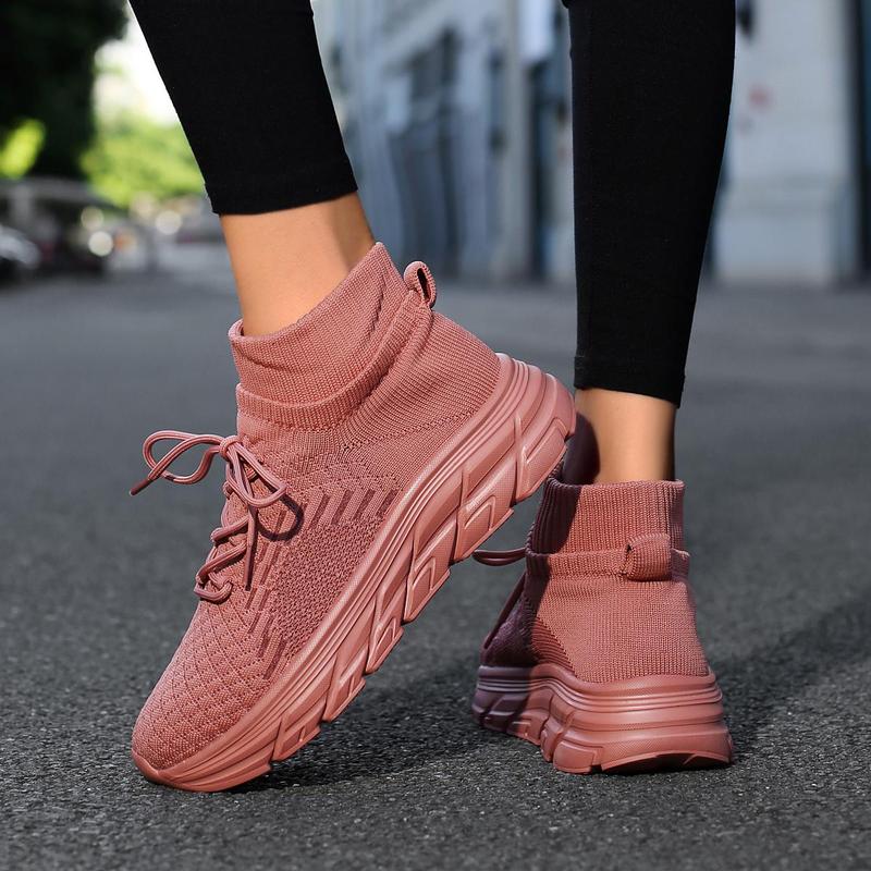 Women's Slip-On Walking Shoes - Fashionable Sports Sneakers with Lightweight Non-Slip Soles for Casual Travel & Work, Knitted Design & Platform Sole