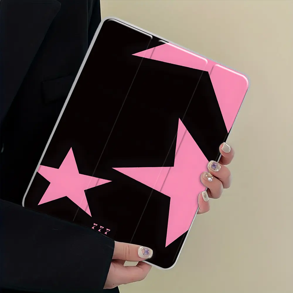 Pink Star Y2K iPad Case Transparent Acrylic Back Panel With Pencil Slot, Suitable for iPad mini, pro, air, Scratch-resistant, Ultra-thin, Shock-resistant, Drop Proof Cover, Full Cover Protective Case, Suitable for Office, School & Home, Tablet Accessories