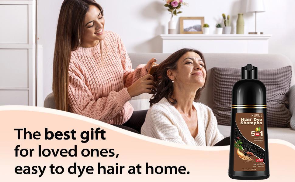 Black Hair Dye Shampoo 5-in-1, Natural Hair Coloring Shampoo with Ginseng Extract for Women & Men, Herbal Gray Hair Coverage, Long-Lasting black hairdye 500ml (Black)