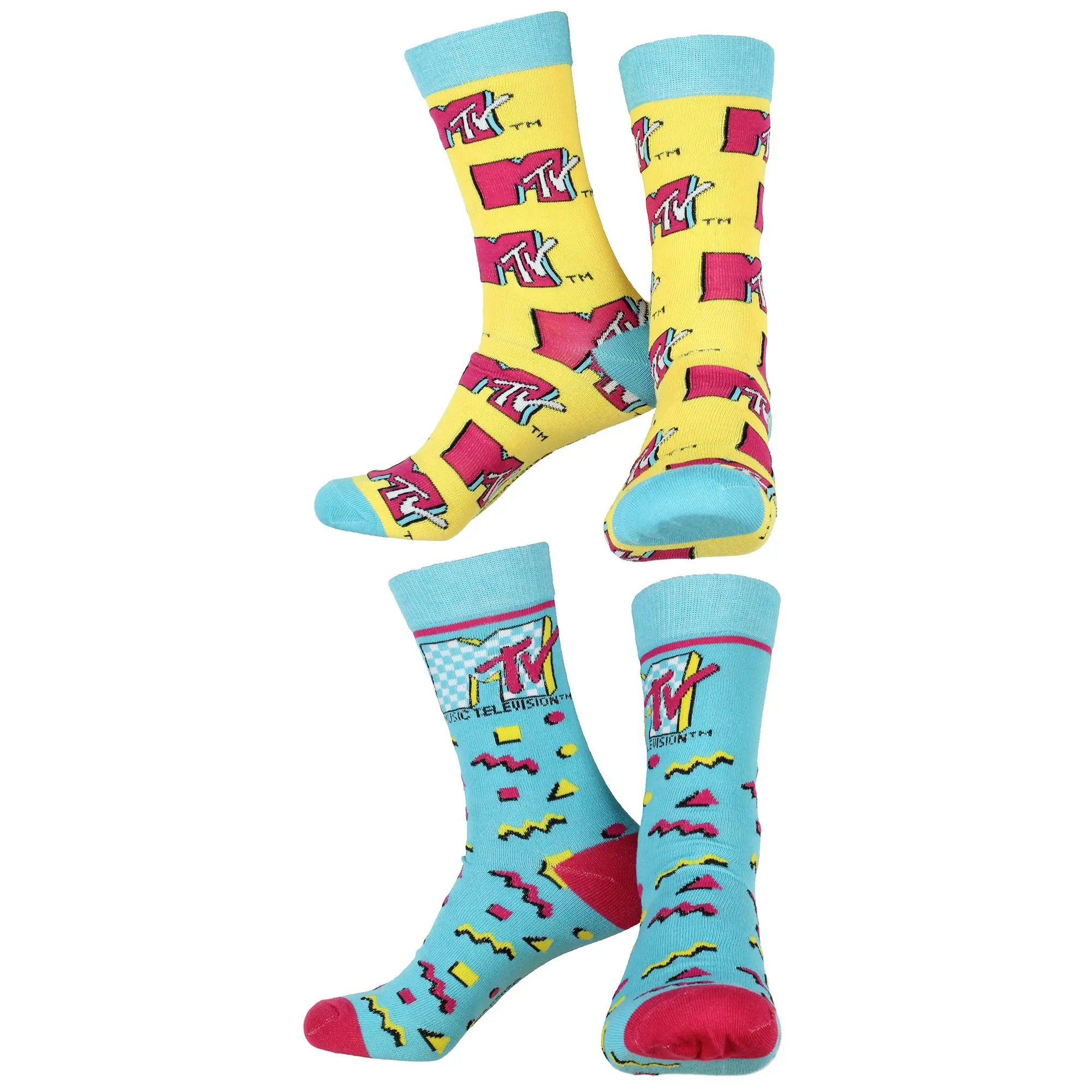 MTV Music Television Logo Men's Unisex Crew Socks - 2-Pack, 2 Design Sets, Soft, Fits for Love, Birthday Gifting