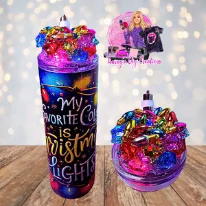 20 Oz Stainless Steel Xmas My Favorite Color Is Christmas Lights Light Up Colored Ice And Faux Xmas Lights Tumbler With Removable Magnetic Lid Drinkware