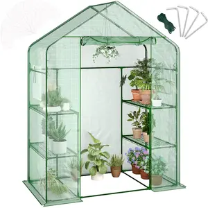 [FLASH SALE] Garvee 57" X 29" X 77" Walk-in Greenhouse with A Roll-Up Zipper Door and 6 Windows, Garden Plant Hot House with Galvanized Steel Frame, Green PE Cover Warm House for Outdoors Vegetables Plants