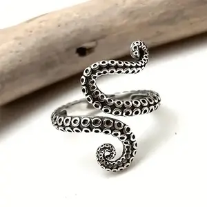 S925 Mother's Day Trendy Octopus Tentacle Open Ring, Vintage Adjustable Ring, Unisex Punk Style Ocean Lovers Jewelry, Gift Giving Friends, Perfect for Daily Wear and Theme Party