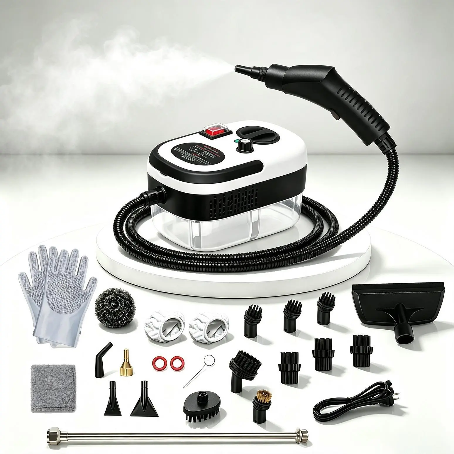2500W Handheld High-Temperature High-Pressure Steam Cleaner for Home and Car Detailing,1200ml Water Tank,6-Level Adjustable,15s Fast Heat-Up, Equipped with 20pcs Accessories, Ideal for Cars, Kitchens and Bathrooms (White)