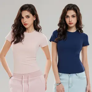 Airfree Women's 2-Piece Plain Compression Shirts Set-Nylon Fabric, Quick-Dry, Non-See Through, No Pilling/Shrinkage, High Stretch, Round Neck, Slim Fit, Shape Retention, Moisture-Wicking Athletic Tops for Yoga, Fitness tiktokshopspringglowup, SummerVibes,