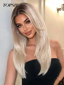 22 Inch Long Straight Wigs for Women, Gorgeous Fluffy Wigs without Bangs, Synthetic Lace Front Wigs for Party, Daily Use