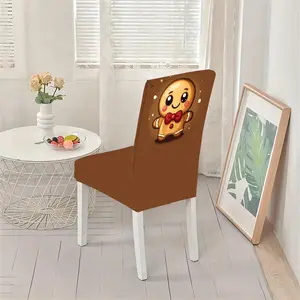Cartoon Gingerbread Man Print Chair Cover, All-Season Universal Fit, Easy Washable Seat Protector, Home Decor for Dining & Festive Events